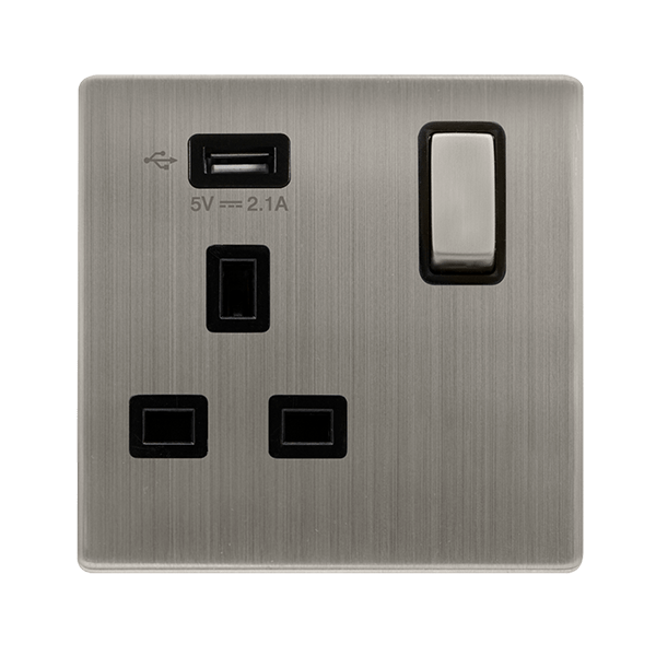 13A 1G USB SKT SS BK